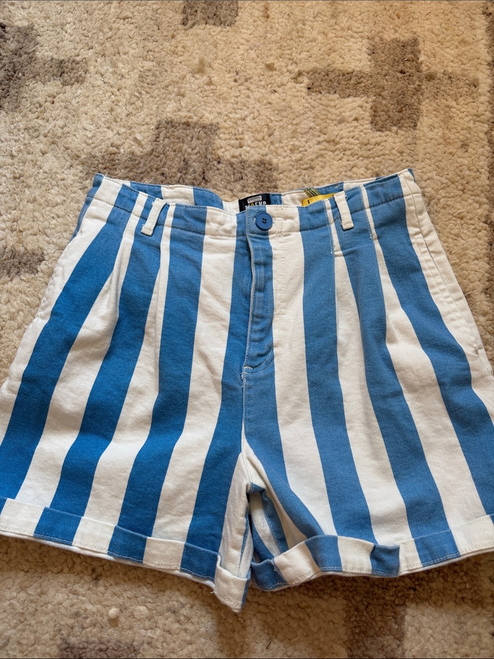 Maeve Blue and White Vertical Stripe Shorts size 8